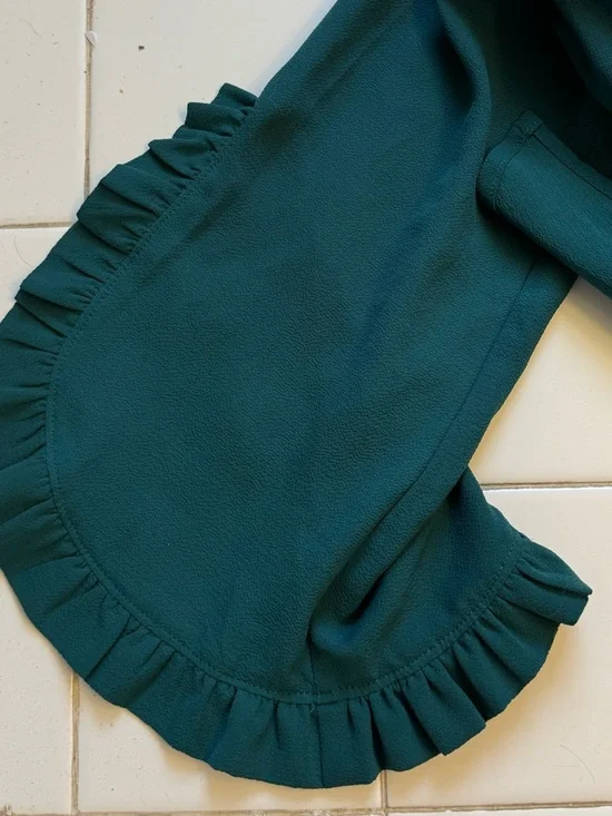 Abbeline Teal Tie-Front V-Neck Blouse with Ruffle Sleeves - Picture 6 of 7